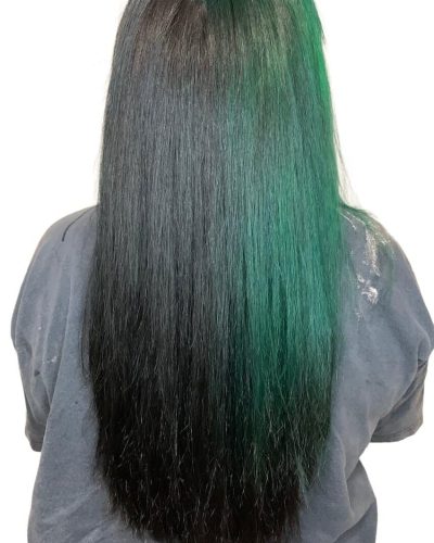 Split Die Hair Color With Green and Black - CA Colors Salon & Hair Extensions in Pittsburgh, PA